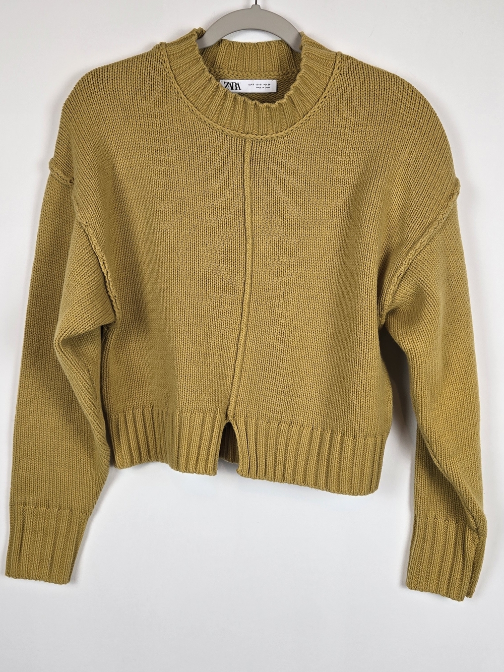 Zara Mustard Yellow Classic Crewneck Pullover Knit Sweater